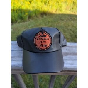 "Creature of The Night" Black Faux Leather Snapback Hat NWT Halloween
